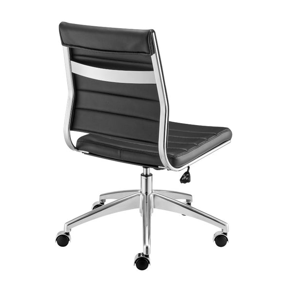 EuroStyle Axel Armless Leatherette Office Chair with Polished Aluminum Base for Modern Workspaces Black 24 D x 19.5 W x 39 H 50026-BLK