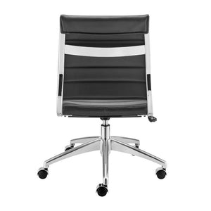 EuroStyle Axel Armless Leatherette Office Chair with Polished Aluminum Base for Modern Workspaces Black 24 D x 19.5 W x 39 H 50026-BLK