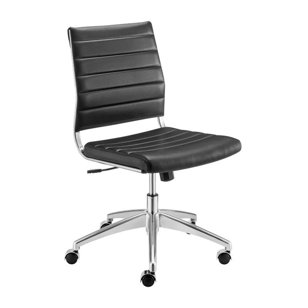 EuroStyle Axel Armless Leatherette Office Chair with Polished Aluminum Base for Modern Workspaces Black 24 D x 19.5 W x 39 H 50026-BLK