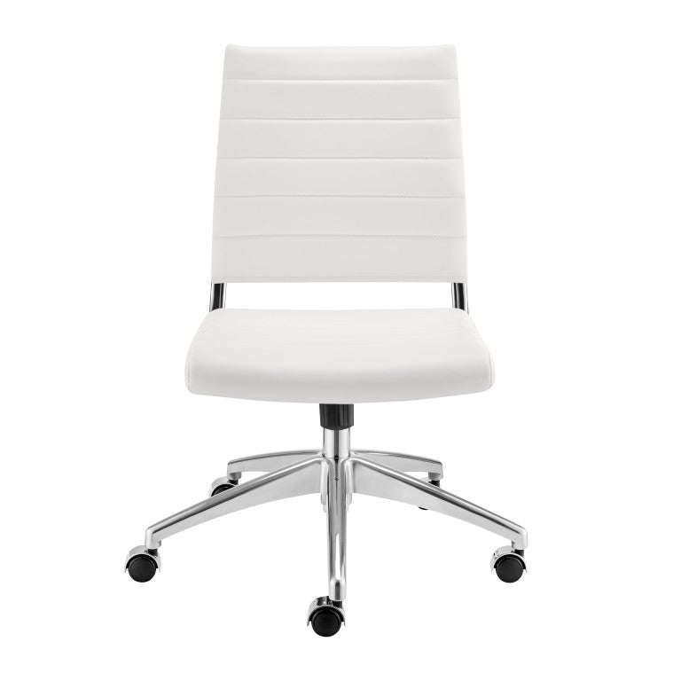 EuroStyle Axel Armless Leatherette Office Chair with Polished Aluminum Base for Modern Workspaces White 24 D x 19.5 W x 39 H 50026-WHT