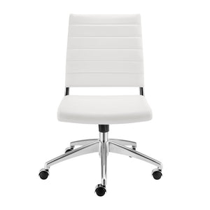 EuroStyle Axel Armless Leatherette Office Chair with Polished Aluminum Base for Modern Workspaces White 24 D x 19.5 W x 39 H 50026-WHT