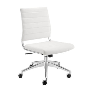 EuroStyle Axel Armless Leatherette Office Chair with Polished Aluminum Base for Modern Workspaces White 24 D x 19.5 W x 39 H 50026-WHT