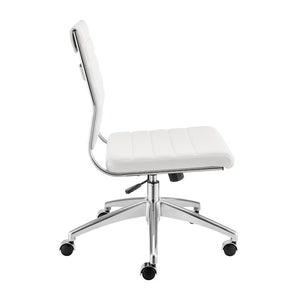 EuroStyle Axel Armless Leatherette Office Chair with Polished Aluminum Base for Modern Workspaces White 24 D x 19.5 W x 39 H 50026-WHT