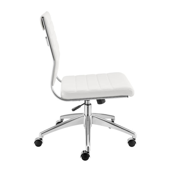 EuroStyle Axel Armless Leatherette Office Chair with Polished Aluminum Base for Modern Workspaces White 24 D x 19.5 W x 39 H 50026-WHT