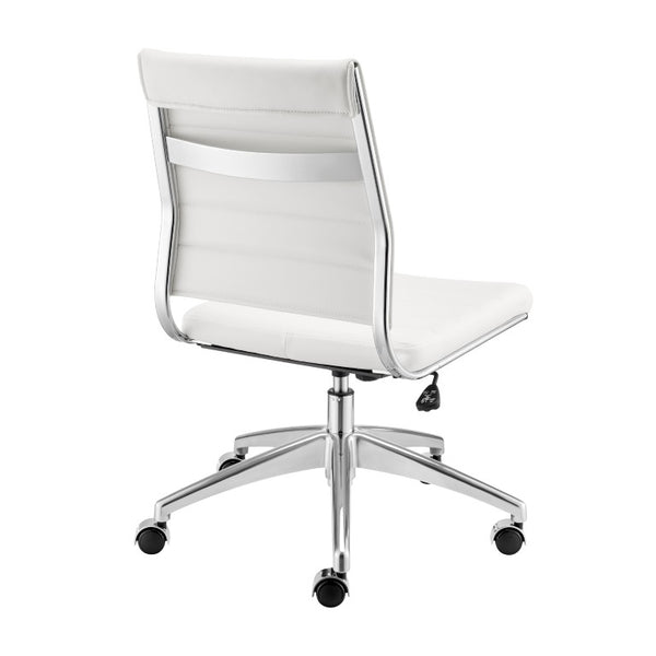 EuroStyle Axel Armless Leatherette Office Chair with Polished Aluminum Base for Modern Workspaces White 24 D x 19.5 W x 39 H 50026-WHT