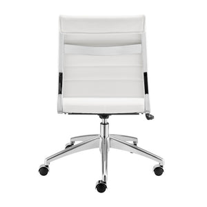 EuroStyle Axel Armless Leatherette Office Chair with Polished Aluminum Base for Modern Workspaces White 24 D x 19.5 W x 39 H 50026-WHT