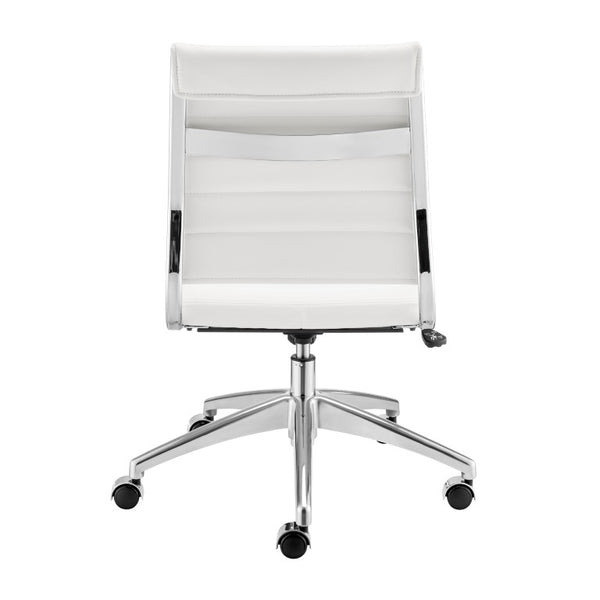 EuroStyle Axel Armless Leatherette Office Chair with Polished Aluminum Base for Modern Workspaces White 24 D x 19.5 W x 39 H 50026-WHT