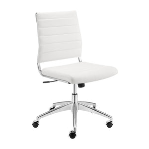 EuroStyle Axel Armless Leatherette Office Chair with Polished Aluminum Base for Modern Workspaces White 24 D x 19.5 W x 39 H 50026-WHT