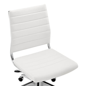 EuroStyle Axel Armless Leatherette Office Chair with Polished Aluminum Base for Modern Workspaces White 24 D x 19.5 W x 39 H 50026-WHT