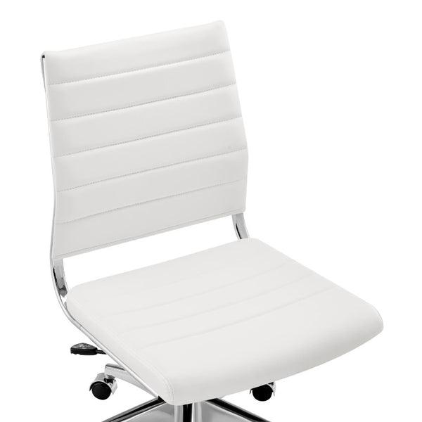EuroStyle Axel Armless Leatherette Office Chair with Polished Aluminum Base for Modern Workspaces White 24 D x 19.5 W x 39 H 50026-WHT