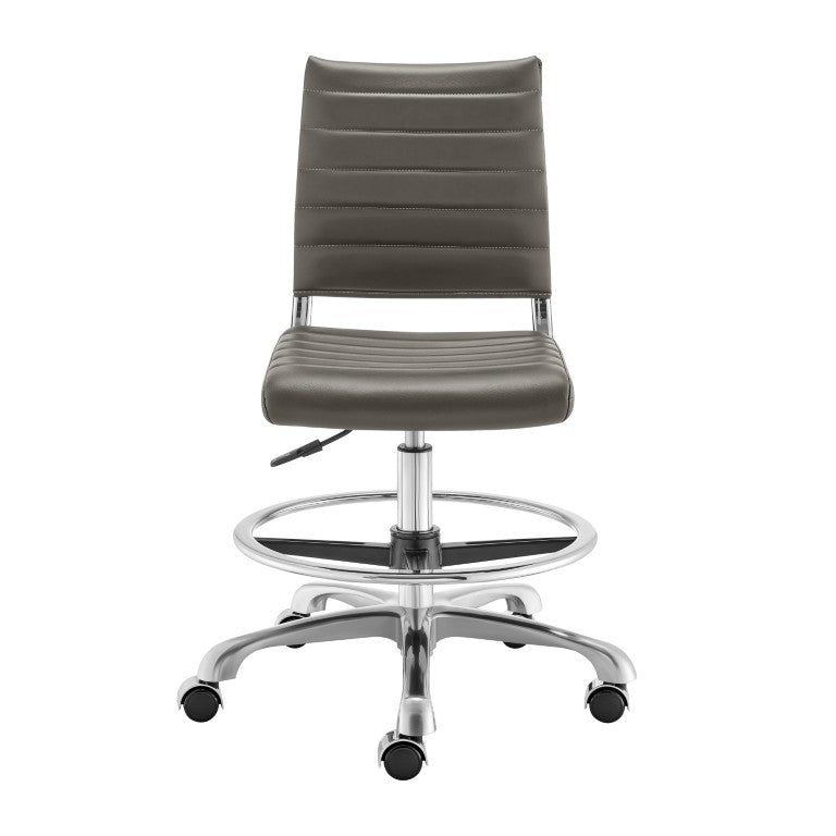 EuroStyle Axel High-Back Drafting Stool Leatherette Seat Polished Aluminum Base Swivel Chair Gray 50028-GRY