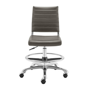 EuroStyle Axel High-Back Drafting Stool Leatherette Seat Polished Aluminum Base Swivel Chair Gray 50028-GRY