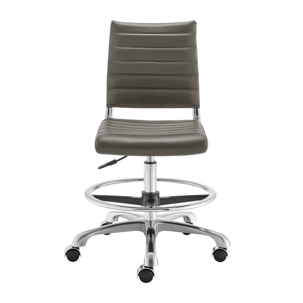 EuroStyle Axel High-Back Drafting Stool Leatherette Seat Polished Aluminum Base Swivel Chair Gray 50028-GRY