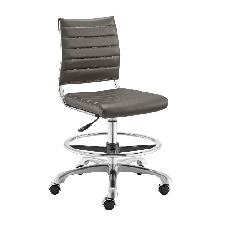 EuroStyle Axel High-Back Drafting Stool Leatherette Seat Polished Aluminum Base Swivel Chair Gray 50028-GRY