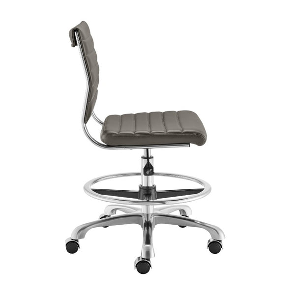 EuroStyle Axel High-Back Drafting Stool Leatherette Seat Polished Aluminum Base Swivel Chair Gray 50028-GRY