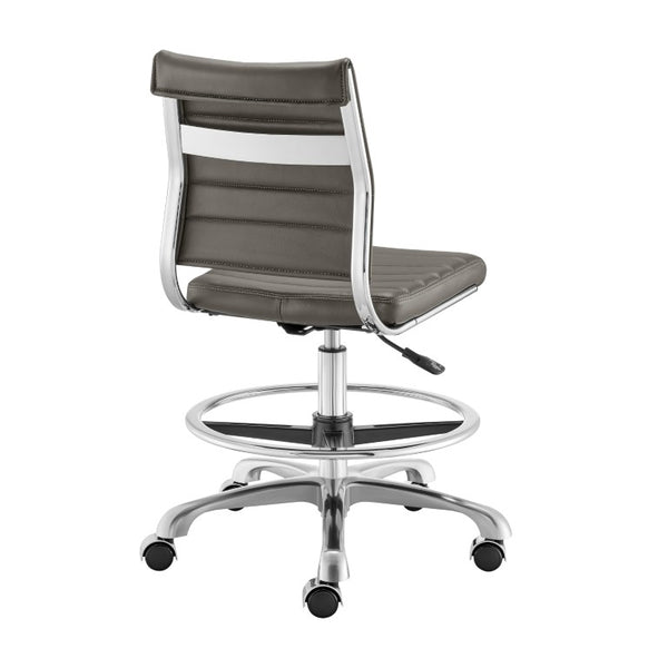 EuroStyle Axel High-Back Drafting Stool Leatherette Seat Polished Aluminum Base Swivel Chair Gray 50028-GRY