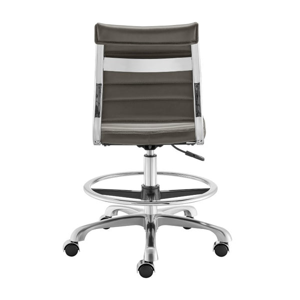 EuroStyle Axel High-Back Drafting Stool Leatherette Seat Polished Aluminum Base Swivel Chair Gray 50028-GRY