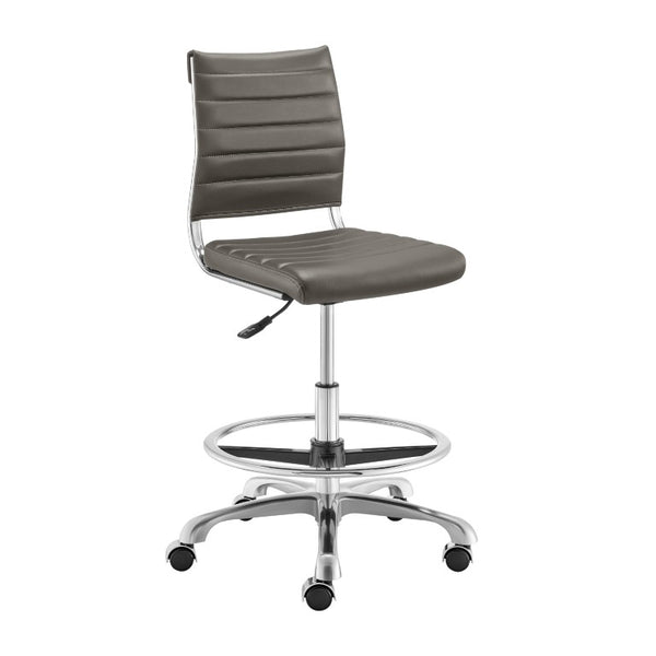 EuroStyle Axel High-Back Drafting Stool Leatherette Seat Polished Aluminum Base Swivel Chair Gray 50028-GRY