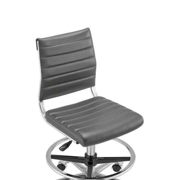 EuroStyle Axel High-Back Drafting Stool Leatherette Seat Polished Aluminum Base Swivel Chair Gray 50028-GRY