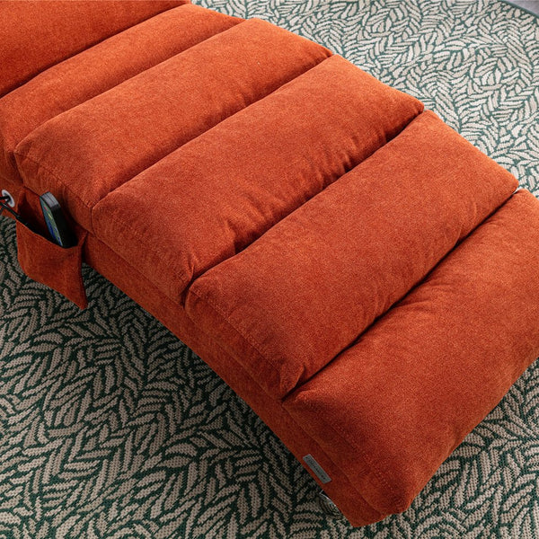 English Elm Linen Ergonomic Massage Chaise Lounge with Remote Control, 140° Recline, Heavy-Duty Frame, 5 Modes Orange W39539622