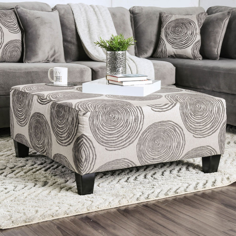 English Elm Transitional Gray Patterned Ottoman - Oversized Square Design For Versatile Seating & Decor Use B2741P356307-GIGA