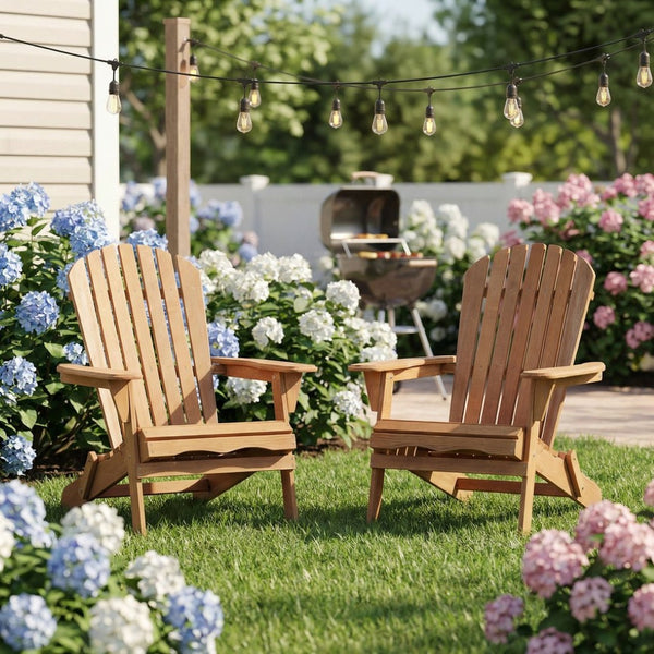 English Elm Outdoor Solid Hemlock Adirondack Chair Set Two Foldable Slatted Patio Seats W2640P400927