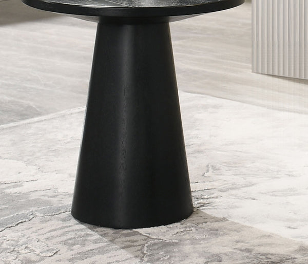 English Elm Unique Cone Base Pedestal End Table Contemporary Round Accent Table Rubberwood & Veneer Durability Black 24 L x 24 W x 4 H B2741S00444