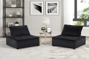 English Elm Aveline Velvet Tufted Modular Lounge Chair Set Armless Sectional for Living Room Black B2749S00018