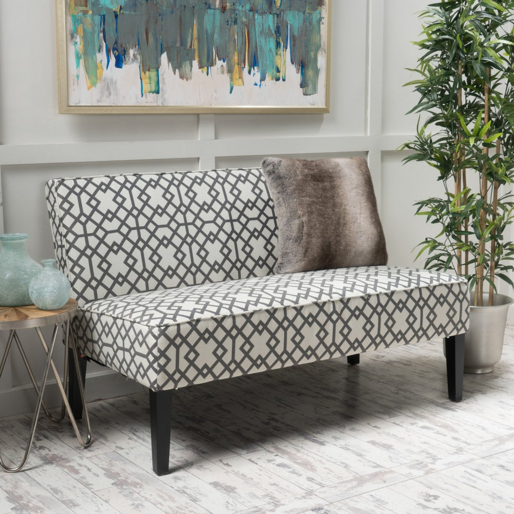 English Elm 50'' Geometric Gray Polyester Loveseat with Matte Black Legs for Modern Living N771P376540S