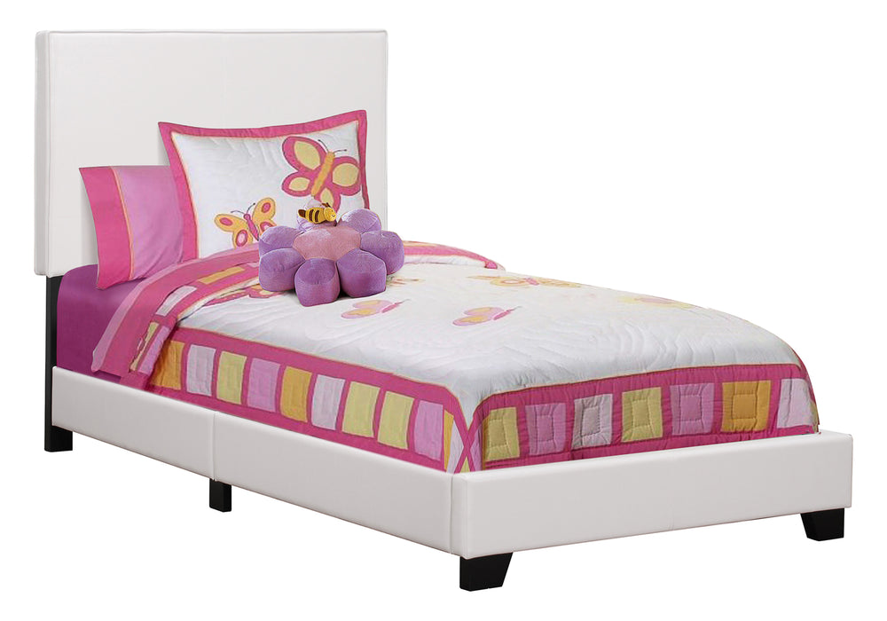 English Elm Bed, Twin Size Upholstered Faux Leather Platform with Low Profile Headboard and Sturdy Legs White 45 L x 28 W x 4 H B2710P219512