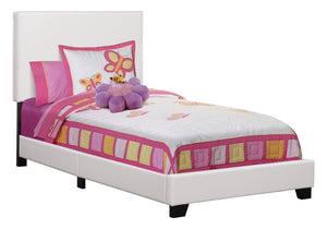 English Elm Bed, Twin Size Upholstered Faux Leather Platform with Low Profile Headboard and Sturdy Legs White 45 L x 28 W x 4 H B2710P219512