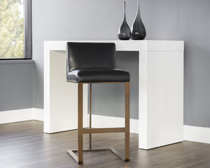 Sunpan Dean Bar Stool with Exposed Brass Frame and Luxurious Bonded Leather for Stylish Spaces Antique Brass / Cantina Black