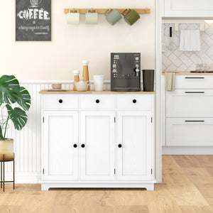 English Elm Homcom Distressed White Sideboard With Solid Wood Top, Versatile Storage Cabinet For Kitchen & Living Room W2225P229095