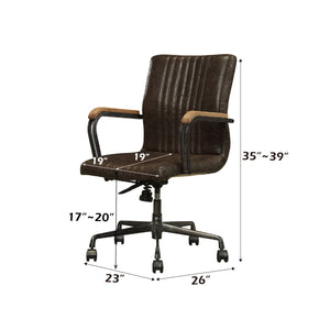 English Elm Joslin Distress Chocolate Top Grain Leather Executive Office Chair — High Back, 360° Swivel, Adjustable Height, Metal Base B2726P386519