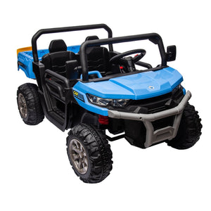 English Elm 24v Kids Ride on Dump Truck Two Seat Electric Utv with Tilting Bed and Remote Control Blue W1578P188521