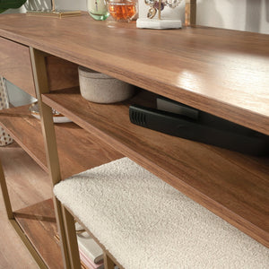 English Elm Vanity, Brown finish with Spacious Drawer & Open Shelves, Engineered Wood, Metal Frame Storage B356P367761