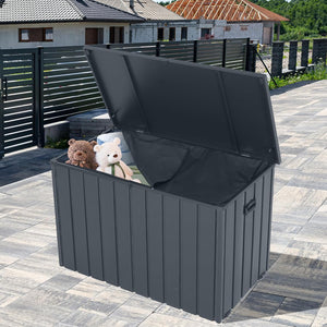 English Elm Outdoor Storage Box 120 Gallon with Hydraulic Soft-Close Lid, Lockable, Wheels & Handles for Patio 안전 収納 Gray W1859P325790