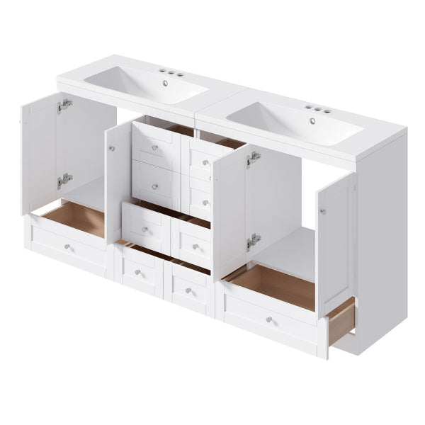 English Elm 72-inch Shaker Double Bathroom Vanity White Mdf Soft Close Drawers Resin Basin N729P000029K