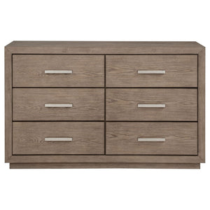 English Elm Gibbons Six Drawer Dresser Warm Brown Finish with Chrome Pulls for Modern Bedroom B062P447734
