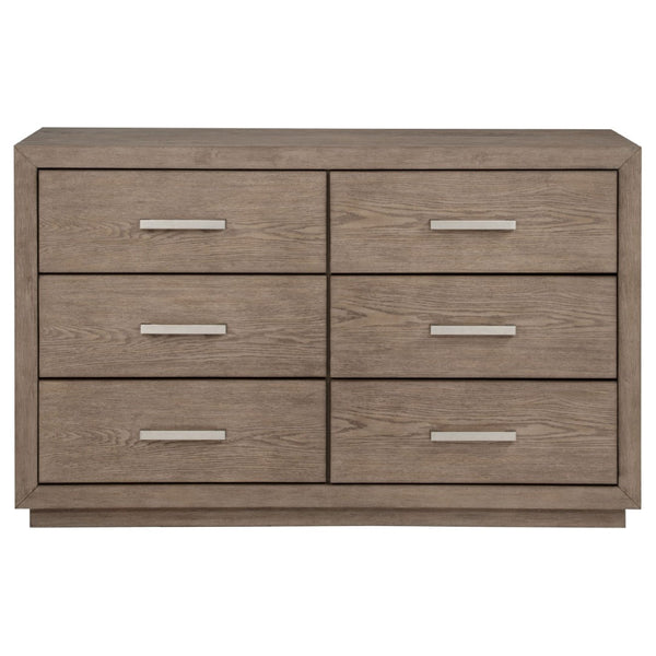 English Elm Gibbons Six Drawer Dresser Warm Brown Finish with Chrome Pulls for Modern Bedroom B062P447734