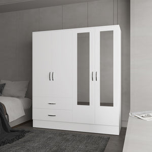 English Elm Armoire Ron White Mirrored Double Door Wardrobe with Drawers, Rods & Shelves – Space-Saving Quality B092S00295