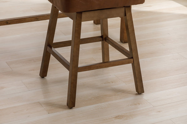English Elm United We Win Quilted Microsuede Swivel Barstool with Wood Legs and Gold Rivet Trim Brown W1568P361704