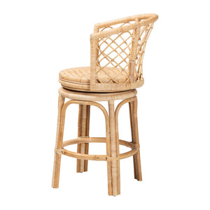 English Elm Bohemian Natural Rattan Swivel Counterstool with Wraparound Arms for Kitchen Bars B2750P467797