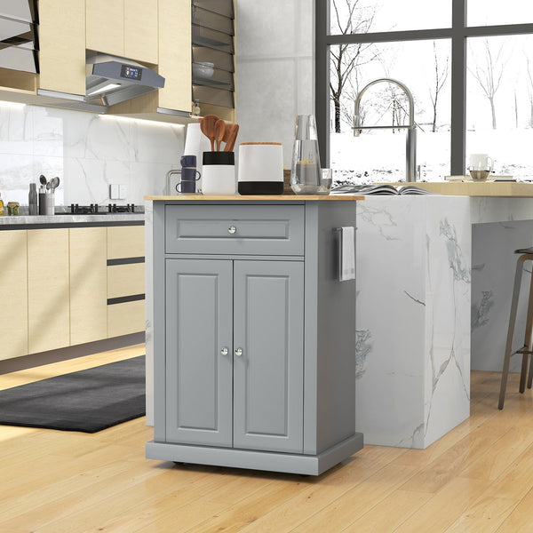 English Elm HOMCOM Rolling Kitchen Island Cart with Drawer, Adjustable Shelf, 2 Towel Racks & Wheels – Grey W2225P229114