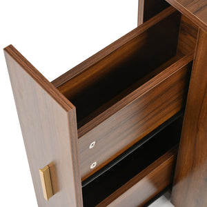 English Elm Corner Makeup Vanity Desk with 360° Rotating LED Mirror, Adjustable Brightness, L-Shaped Corner Design and Pull-Out Storage for Small Spaces Walnut N844P263663W