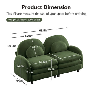 English Elm Teddy Fleece Curved Loveseat Modular Two Seater Sofa with Cloud Soft Double Layer Cushions Green W5656S00076