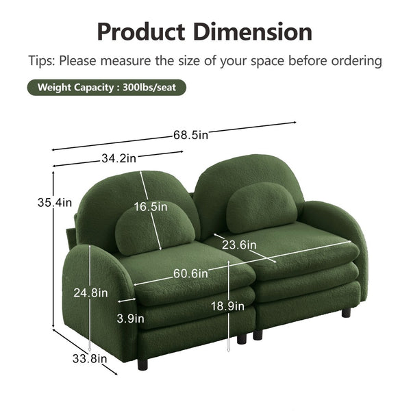 English Elm Teddy Fleece Curved Loveseat Modular Two Seater Sofa with Cloud Soft Double Layer Cushions Green W5656S00076