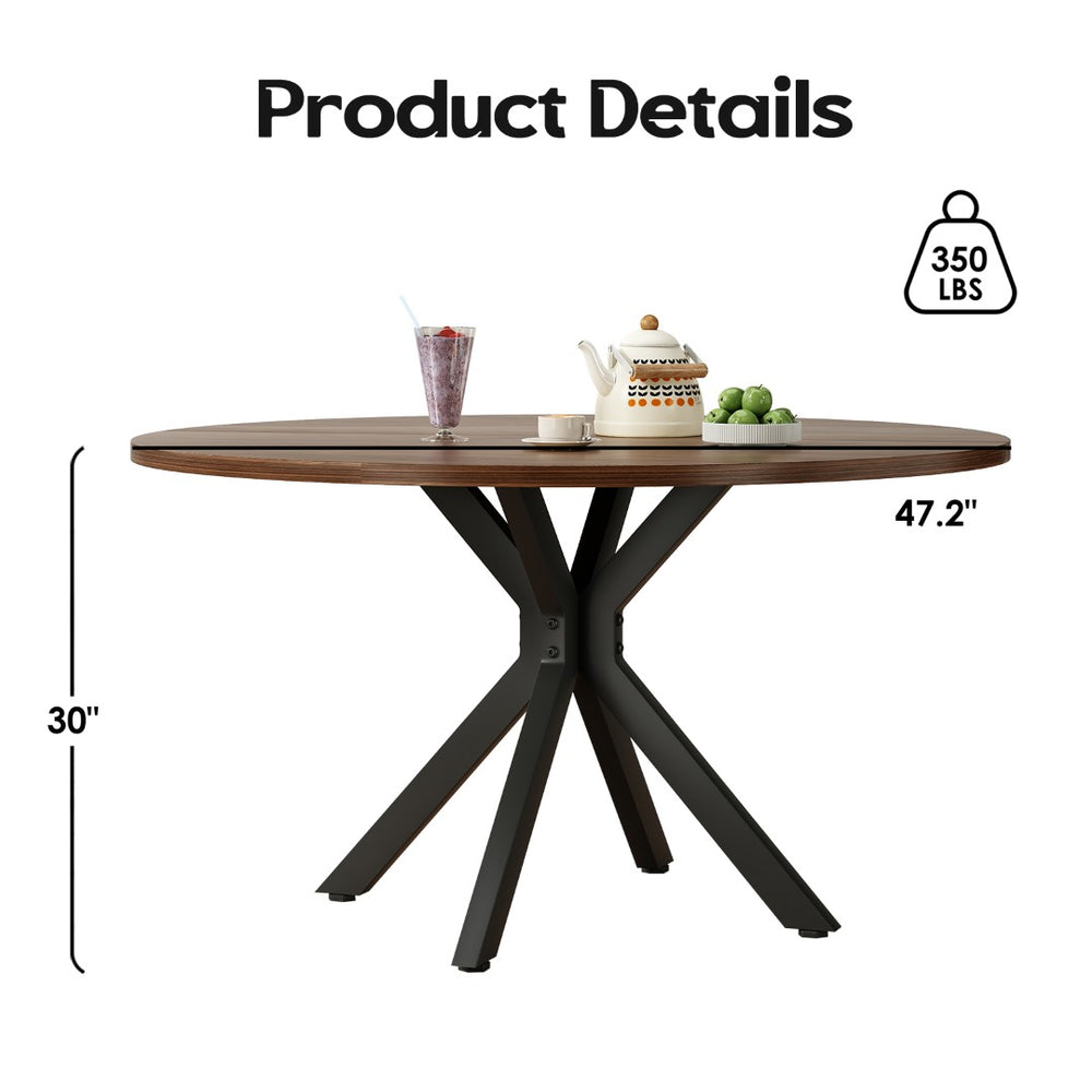 English Elm 47" Round Wood Dining Table Seats Six with Industrial Metal Base for Modern Homes T3623P433924