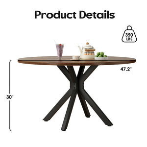 English Elm 47" Round Wood Dining Table Seats Six with Industrial Metal Base for Modern Homes T3623P433924