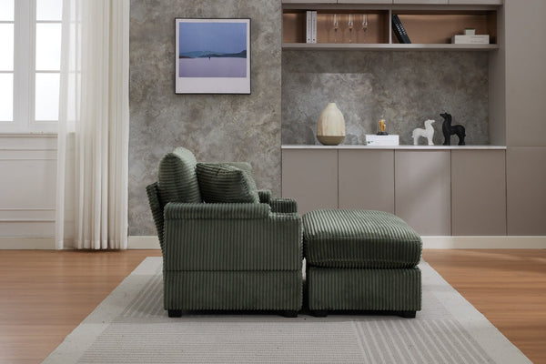 English Elm Corduroy Chaise Lounge Sofa With Movable Ottoman, Cupholders, Storage & Detachable Cushions W2120S00005-GIGA